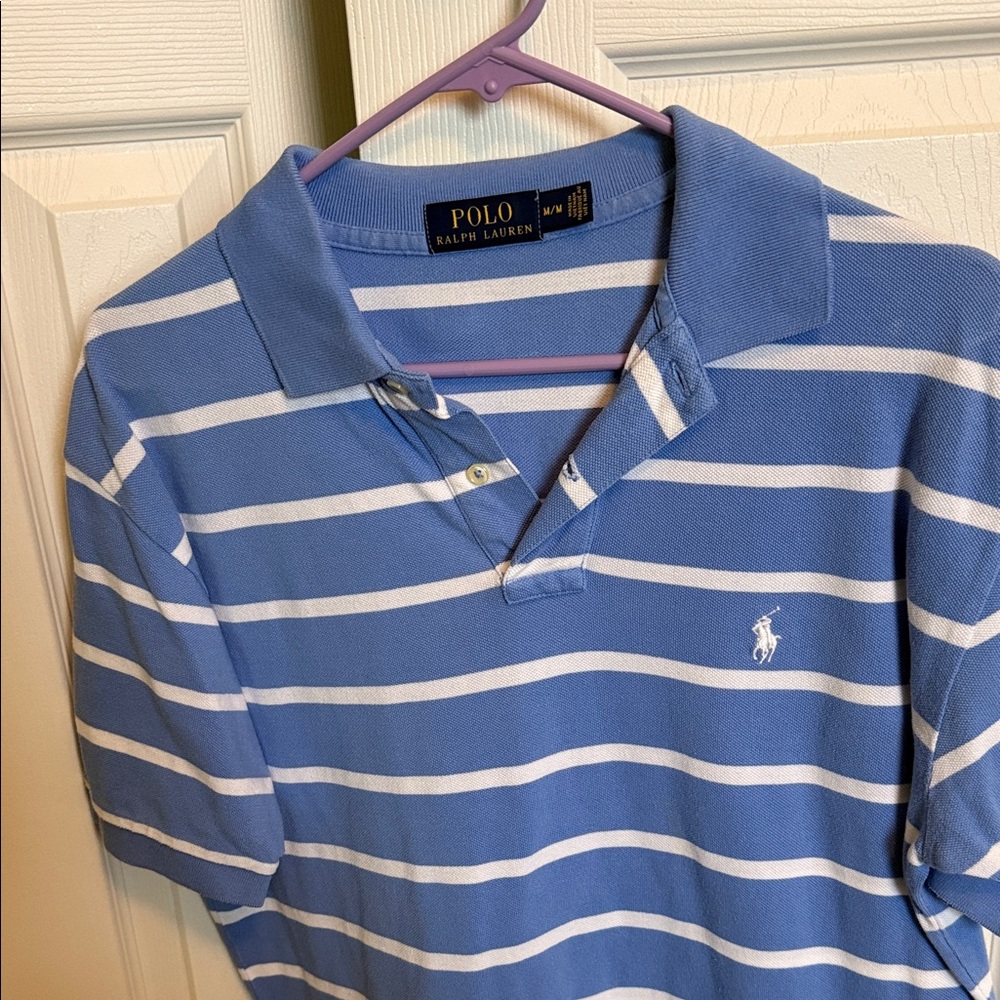 Ralph Lauren Blue and White Striped Polo Shirt
